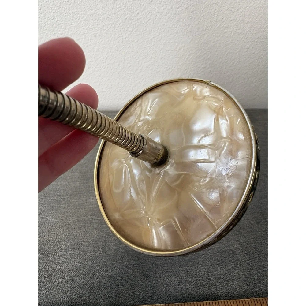 Vintage Vanity Mirror Gooseneck Double Sided Round Magnifying Ivory Gold Plastic